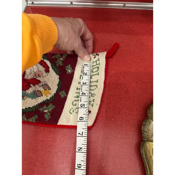Vintage Christmas Stocking Wool Needlepoint Santa Tree Holiday Greetings - Picture 5 of 7